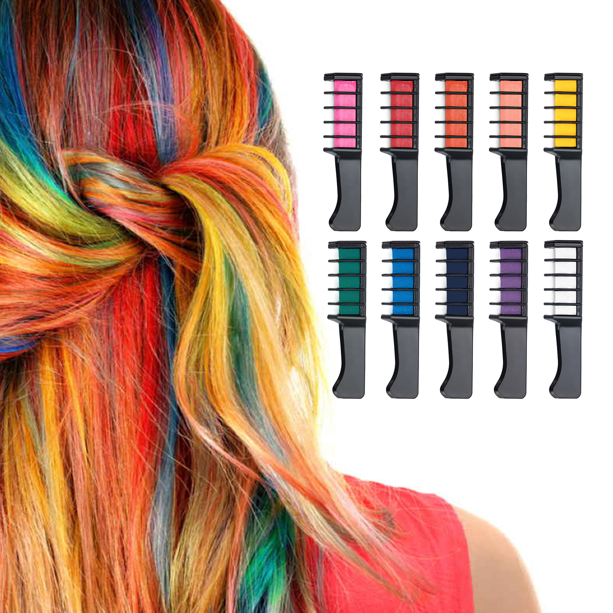 NK Beauty 10 Colors Hair Color Chalk Comb Set, Gifts for 3 4 5 6 7 8 9 10 Year Old Girl
