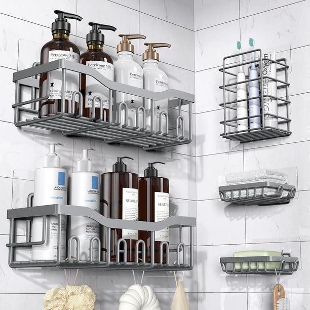 Organizador De Ducha Adhesivo Para Almacenamiento De Baño, Decoración Del Hogar Y Organizadores Y Almacenamiento De Cocina, Paquete De 5 Organizadores De Ducha De Acero Inoxidable De Gran Capacidad, O