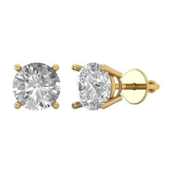 3 ct Screw-Back Stud Earrings for Women | 7.5mm Round Cut Moissanite | 18K Yellow Gold