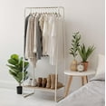 thumbnail image 2 of IRIS USA Clothes Rack for Hanging Clothes with Bottom Wood Shelf, Freestanding Clothing Rack, Easy to Assemble Garment Rack, Metal, Sturdy Design, Multipurpose, Small Space Storage Solution, White, 2 of 8