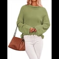 thumbnail image 3 of Suéteres de Cuello Redondo para Mujer, Conjuntos de Otoño, Suéteres de Punto con Cuello Redondo y Abertura Lateral, Tops de Moda. Verde L, 3 of 10