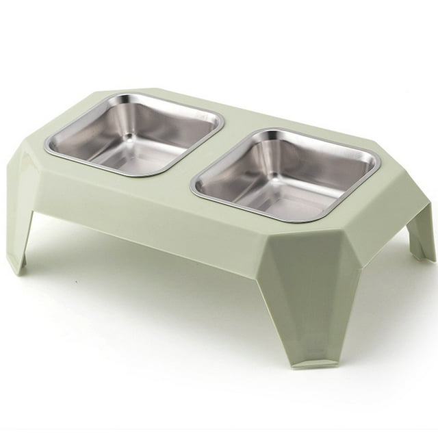 Comedero doble para comida y agua, mascotas medianas, tapete de silicona antideslizante sin derrames y tazones de acero inoxidable