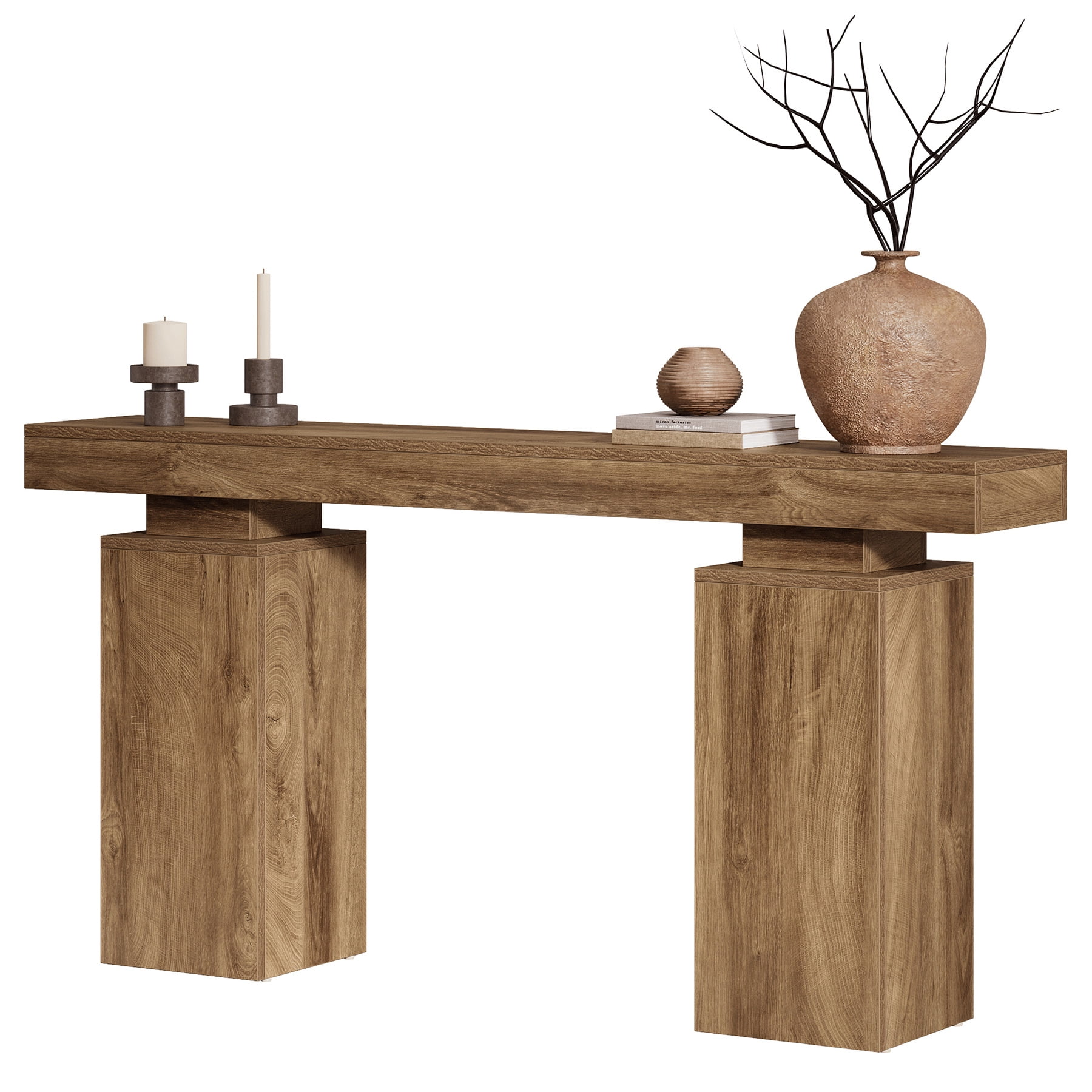 Fnova 63" Farmhouse Console Table, Long Wood Entryway Table for Foyer, Easy Assembly, Hallway Accent Furniture Behind Couch, Living Room Decor Stand