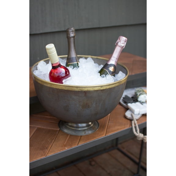 Large Zinc Compote with Brass Rim