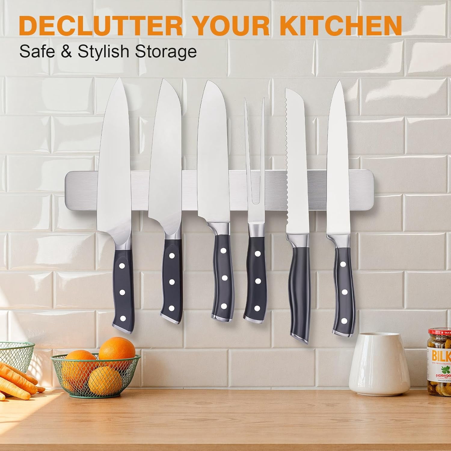 15.9 Inch Magnetic Knife Strip - Knife Holder for Wall & Refrigerator - High Stability Screw-Mount Design, Professional Kitchen Utensil Organizer