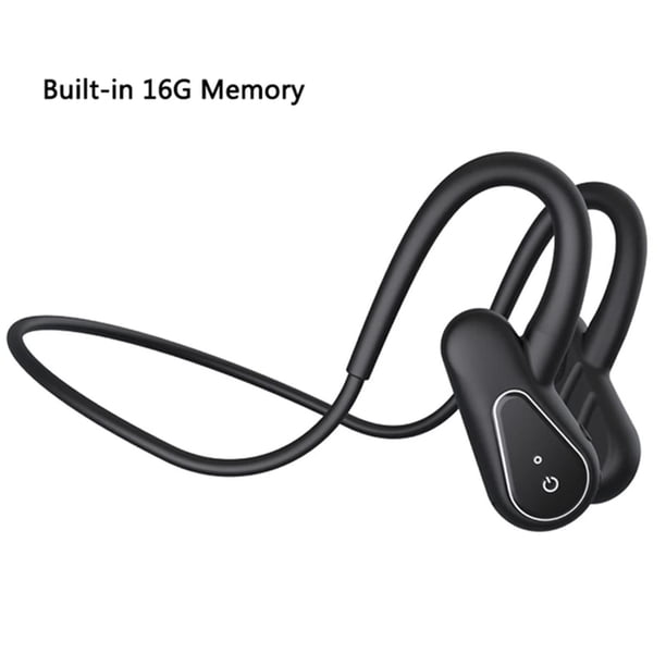 es inalámbricos de conducción ósea Bluetooth es abiertos a prueba de sudor con micrófono y memoria, manos para deporte depo Negro