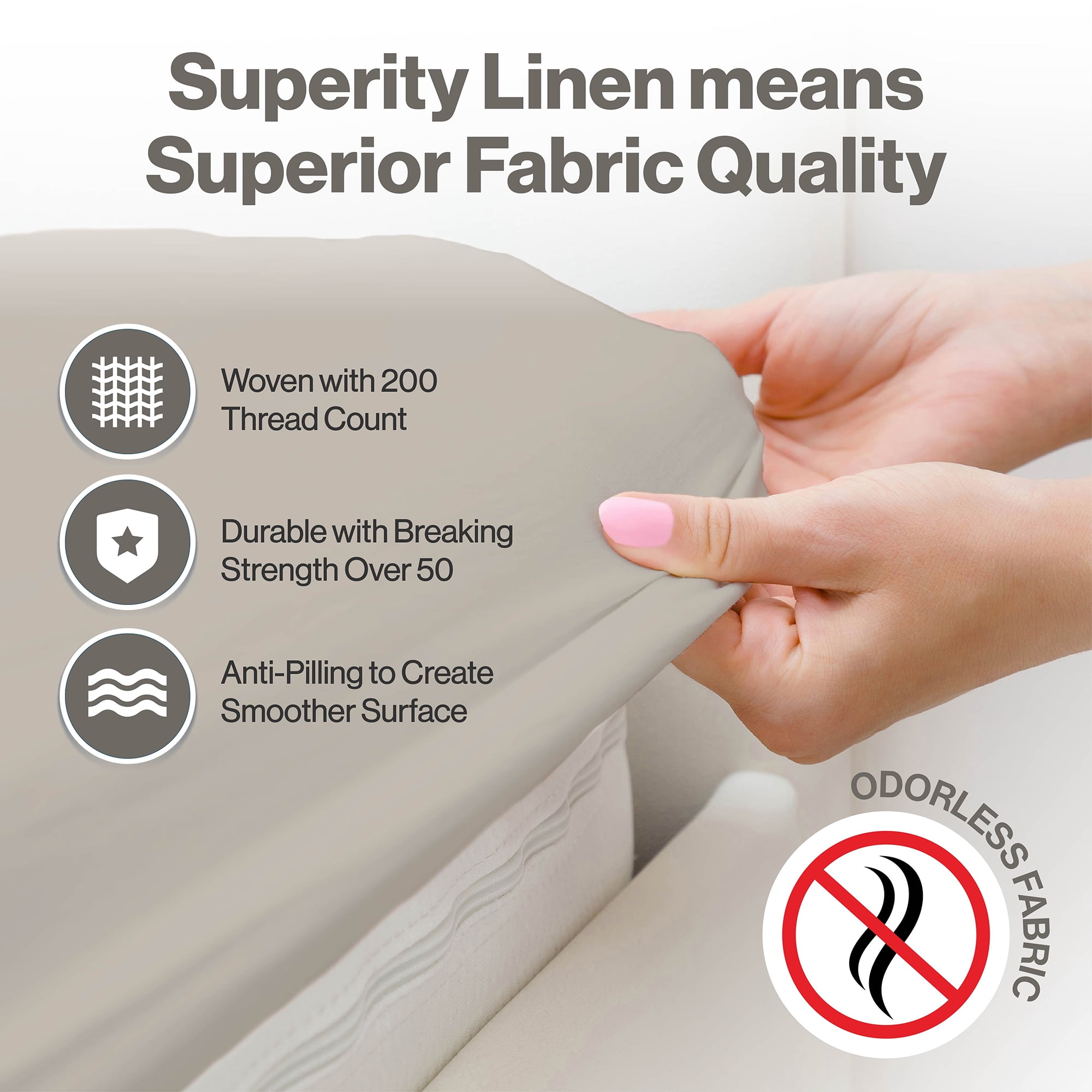 Superity Linen Full XL Fitted Sheet Made from Cotton. Moisture Wicking Cotton Bed Sheet for Breathable, Dry, and Comfortable Night's Sleep. 200 Thread Count. (Stone)