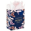 Hallmark 9" Medium Mother's Day Gift Bag with Tissue Paper (Navy Blue with Pink and Orange Flowers)
