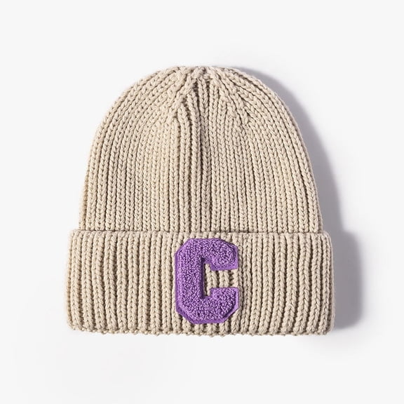 Letter C Embroidered Men's Knitted Hat Winter Outdoor Warm Student Brimless Cold Hat Cross-border Wool Hat Female