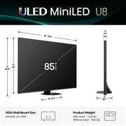 Hisense 85\ Class U8 Series Mini-LED ULED 4K UHD Google Smart TV (85U8QG, 2025 Model) - QLED, Native 165Hz, Game Mode Ultra 288 VRR,Dolby Vision IQ, Dobly Atmos, Up to 5000 Nits, IMAX Enhanced