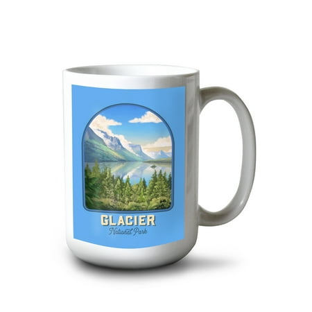 

15 fl oz Ceramic Mug Glacier National Park Montana Oil Painting Contour Dishwasher & Microwave Safe