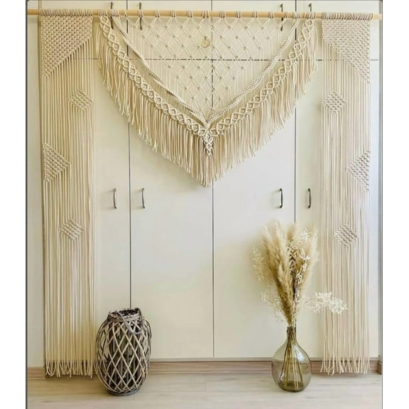 Handmade Macrame Wall Decor Hanging - Bohemian Home Geometric Art Decor - Macrame Curtain-Macrame Wedding Backdrop for Christmas & Decorations (W 75 X L 85 inch)