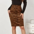 thumbnail image 5 of vigerkar Women Suede Leopard Pencil Skirt Knee Length High Waisted Cheetah Print Bodycon Midi Skirts Khaki, XL, 5 of 9