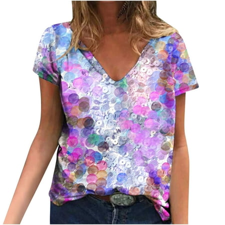

Corset Tops for Women Floral Women Summer Printed Blouse Tees Casual V-neck Short Sleeve T-Shirts Tops Workout Tshirts Shirts for Women Purple L