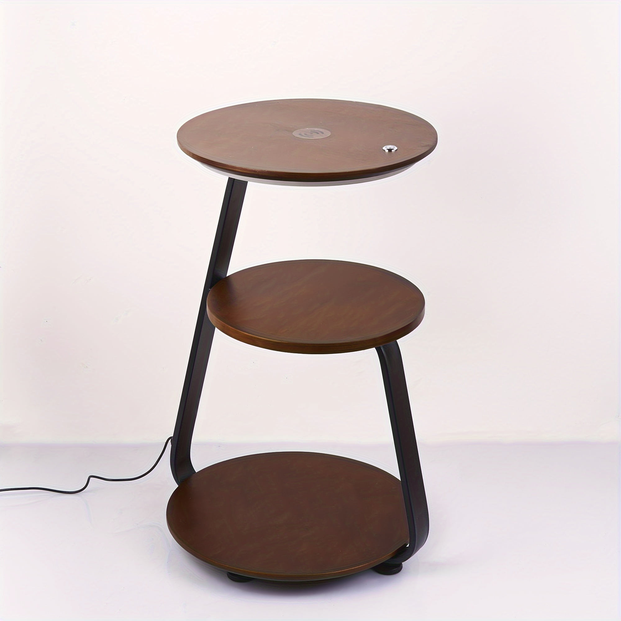 Modern 3-Tier LED Side Table with USB Port – Wooden Round End Table for Living Room, Bedroom, Office – Nightstand with Storage Shelves & Built-in Light – Minimalist Bedside Lamp Table