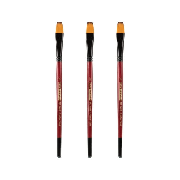 Creative Mark Ebony Splendor Short-Handled Synthetic Sable Paint Brush, Wash 1/2 in, Pack of 3, Teijin Multi-Filament Hair, Handcrafted Synthetic Paint Brushes for Acrylic, Watercolor Painting & More