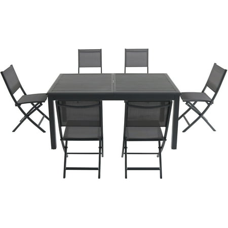 Folding Kitchen Table And Chairs Set Hanover Cameron 7-Piece Expandable Dining Set with 6 Folding Sling Chairs and a 40