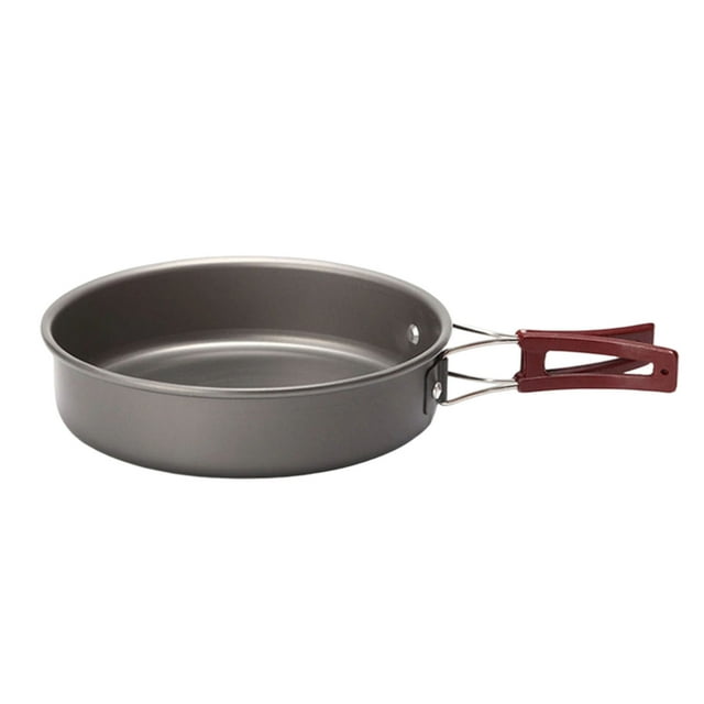 Kieccall Poêle à Frire de Camping Extérieur, Batterie de Cuisine en Aluminium Antiadhésive avec Poignée Pliable, Poêle Portable pour la Randonnée Sac au Dos, la Randonnée, le Pique-Nique et la Cuisson au Feu de Camp