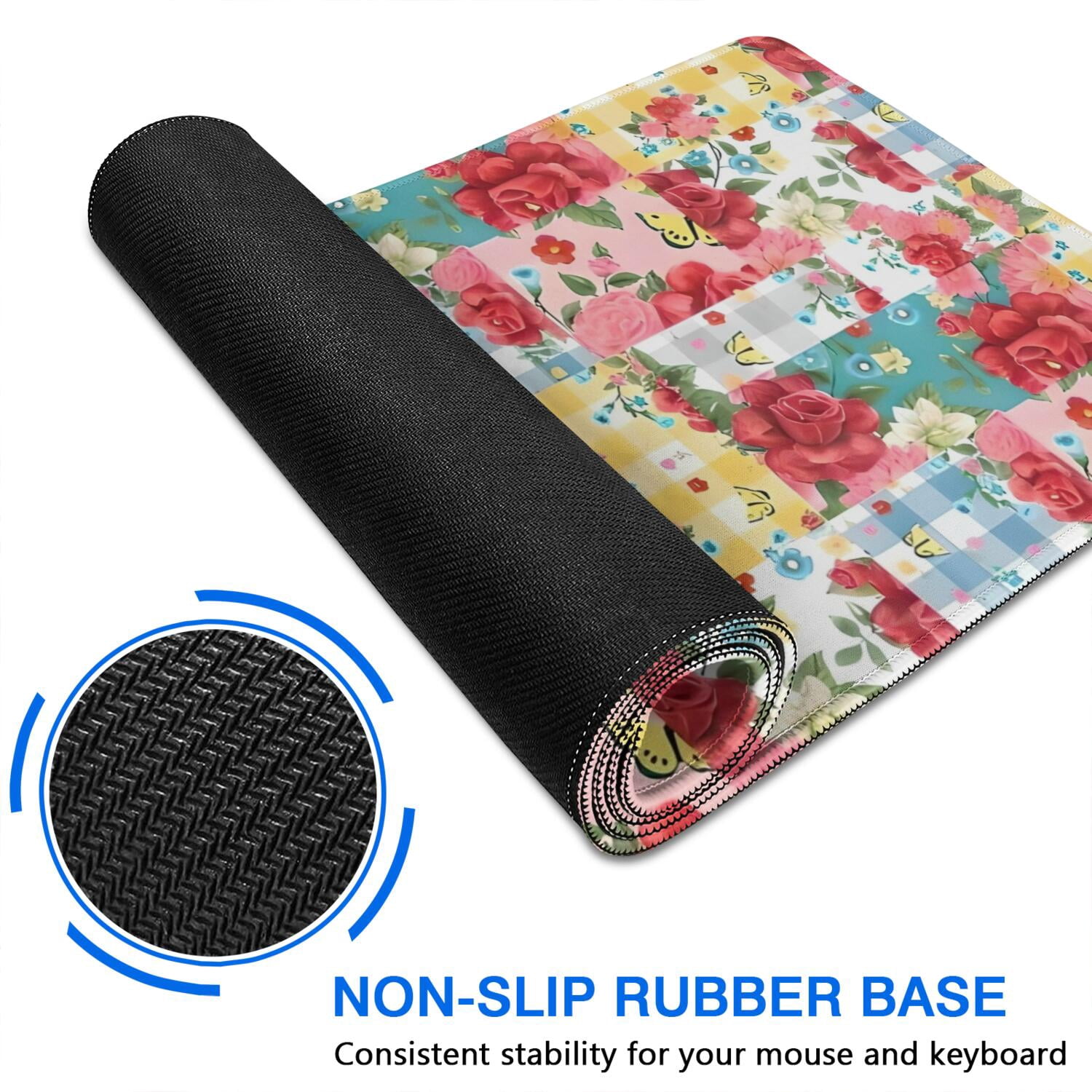 Long Mouse Pads for Desk,Pioneer Flower Floral Print Pattern Desk Mats on Top Of Desks, Desk Mouse Pad Extra Large with 3mm Non-Slip Base and Stitched Edge for Gaming,Office,Work,Home 31.5"x15.7"