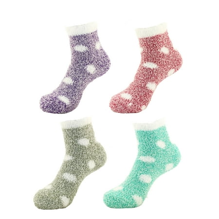 

BambooMN Women s Fuzzy Polka Dot Cuff Socks - Assortment 4D - 4prs