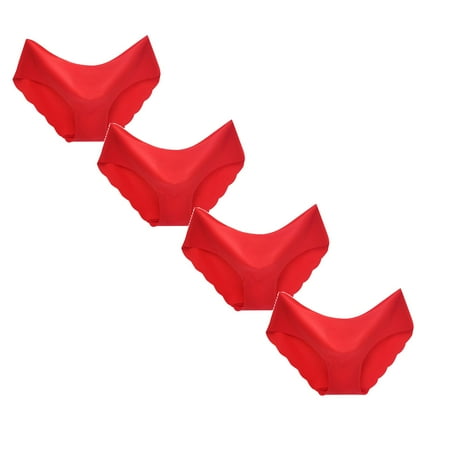 

Womens Underwear Brief Non Trace Ice Silk Breathable Midwaist Solid Color Panties4PC