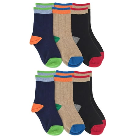 Jefferies Socks Boys Socks, 6 Pack Wide Rib Colorful Crew Sizes XS - M