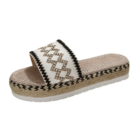 

YanHoo Boho Slide Sandals for Women Girls Dressy Low Wedge Sandal Casual Open Toe Flat Sandals Summer Beach Slip on Sandals Platform Sandals