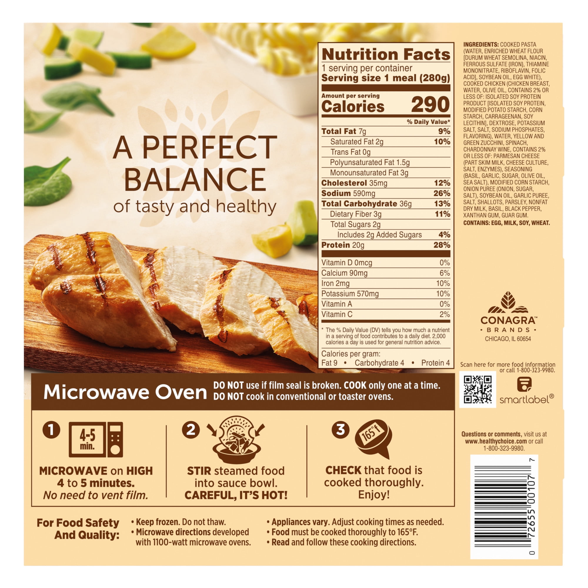 Healthy Choice Cafe Steamers Grilled Chicken Pesto With Vegetables, High Protein Frozen Meal, 9.9 oz. Bowl
