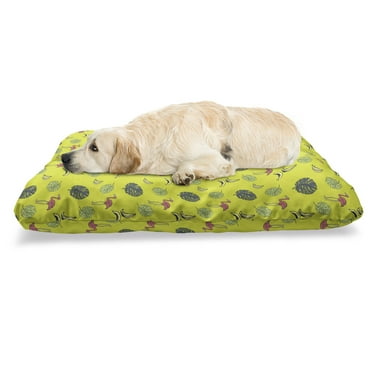 Tropical Pet Bed, Hawaiian Monstera Bananas and Flamingos, Chew Resistant Pad for Dogs and Cats Cushion with Removable Cover, 24" x 39", Apple Green Multicolor, by Ambesonne