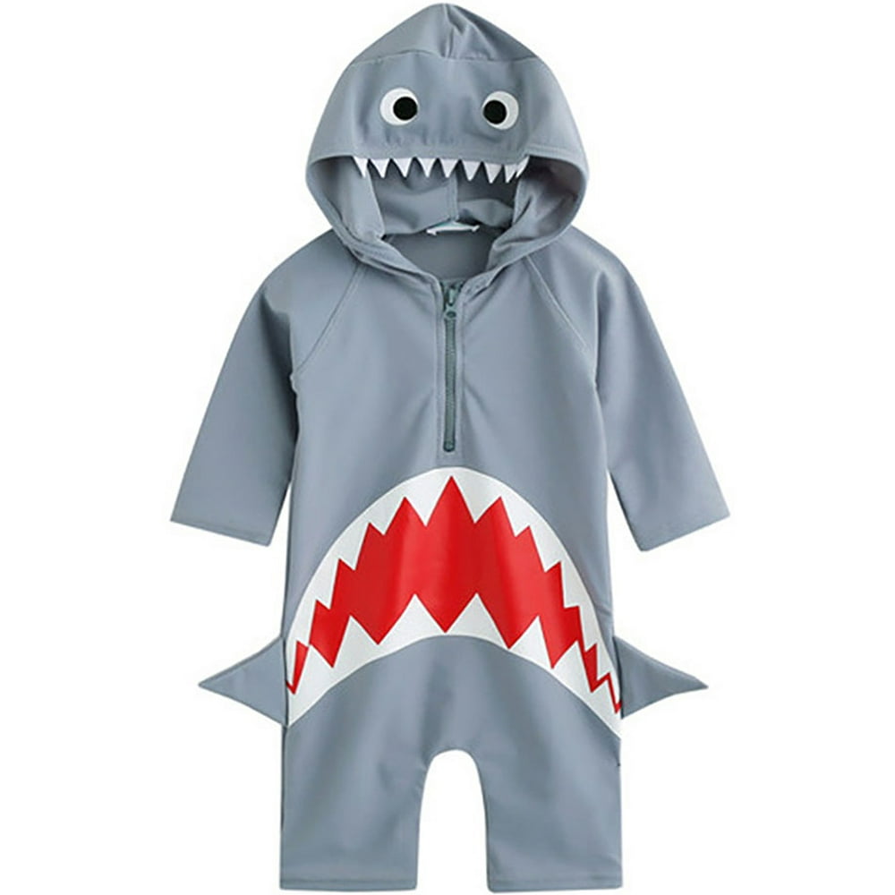 Maxcozy Toddler Kids Boys Hooded Shark Swimwear Swimsuit Swimming Bathing Suit OnePiece