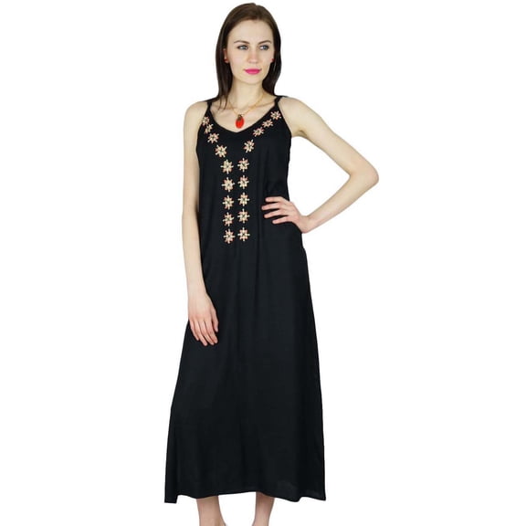 Bimba Women Black Summer Dress Mid Calf Length Custom Casual Dress