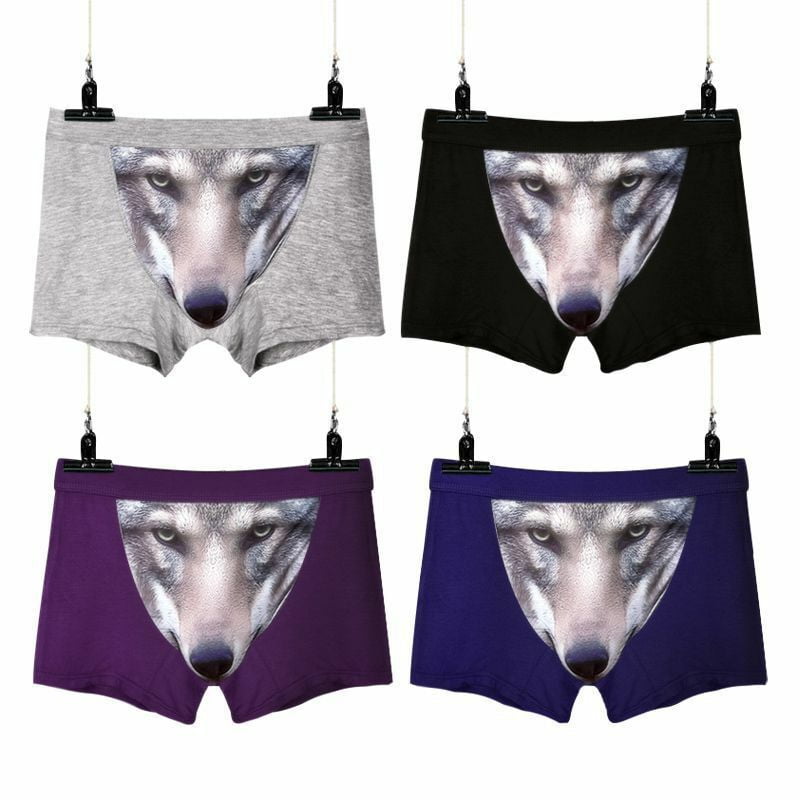 Compre Mens Boxers Underwear 3D Wolf Printed Trunks Shorts Modal
