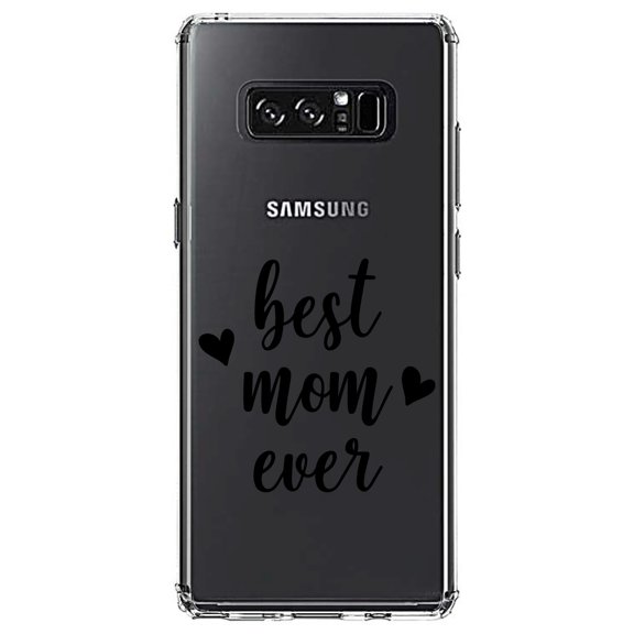 DistinctInk Clear Shockproof Hybrid Case for Samsung Galaxy Note 8 - TPU Bumper Acrylic Back Tempered Glass Screen Protector - best mom ever - lowercase - hearts