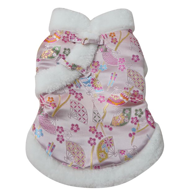 Ropa para perros espesar ropa mascota linda traje tang chino año nuevo estilo invierno calidez disfraces traje traje pomeranian maltés l fan flor rosa Noticed PT000713-07