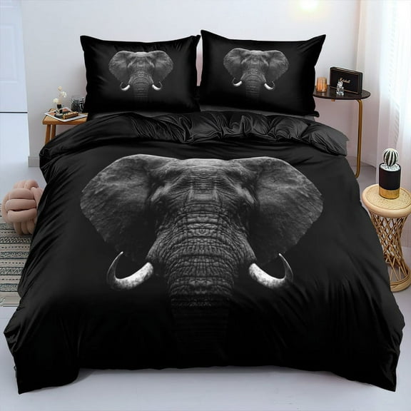 YJHDM 3D Elephant Bedding Set Animal Down Duvet Cover Pillowcase 2/3pcs Kid Teenagers Men Cover Gift