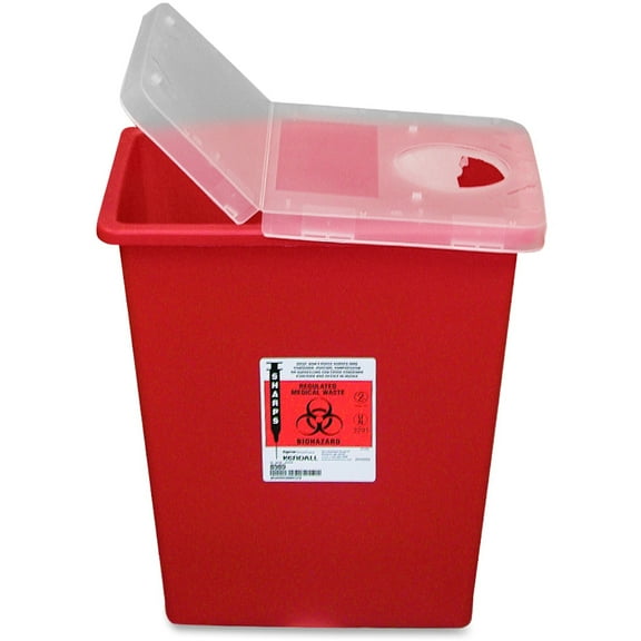 Covidien Kendall Sharps Containers with Hinged Lid - 8 gal Capacity - 17.5" Height x 15.5" Width x 11" Depth - Red - 1 Each | Bundle of 5