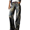 thumbnail image 2 of Stephy Women's Flare Wide Leg High Waisted Casual Vintage Floral Print Pants Casual Colorful Trouser, Blue, M, 2 of 4