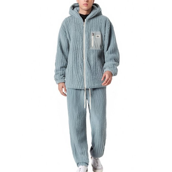 uikmnh Mens Pajamas Set Men's Winter Coral Velvet Heavy Pile Zip Up Cardigan Plus Size Pajamas Flannel Warm Home Wear Loungewear Set