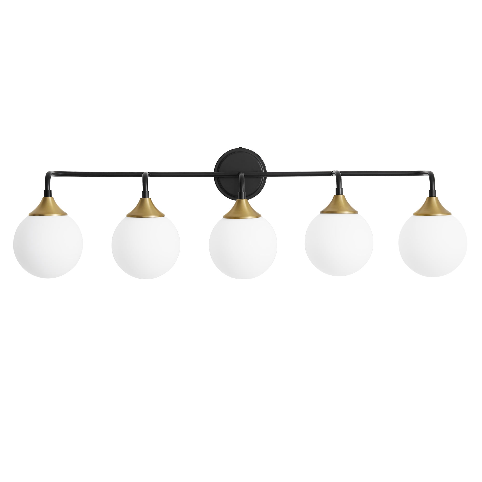 Deyidn 5-Light Black and Gold Modern Vanity Light, 39 Inch Dimmable Bathroom Light Fixture with Opal Glass Globes for Mirror