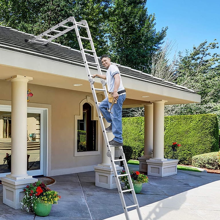 LUISLADDERS 15.5FT 7-in-1 Folding Aluminium Ladder – Heavy Duty Combination Step Ladder, Scaffold, And Extension With EN131 Rating