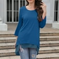 thumbnail image 4 of Scyoekwg Womens 3/4 Sleeve Tops Trendy Womens Clothes Cewneck Double Layers Hem 3/4 Sleeve Shirt Lightweight Solid Color Fall Clothes Casual Loose Vintage Blouses, 4 of 4
