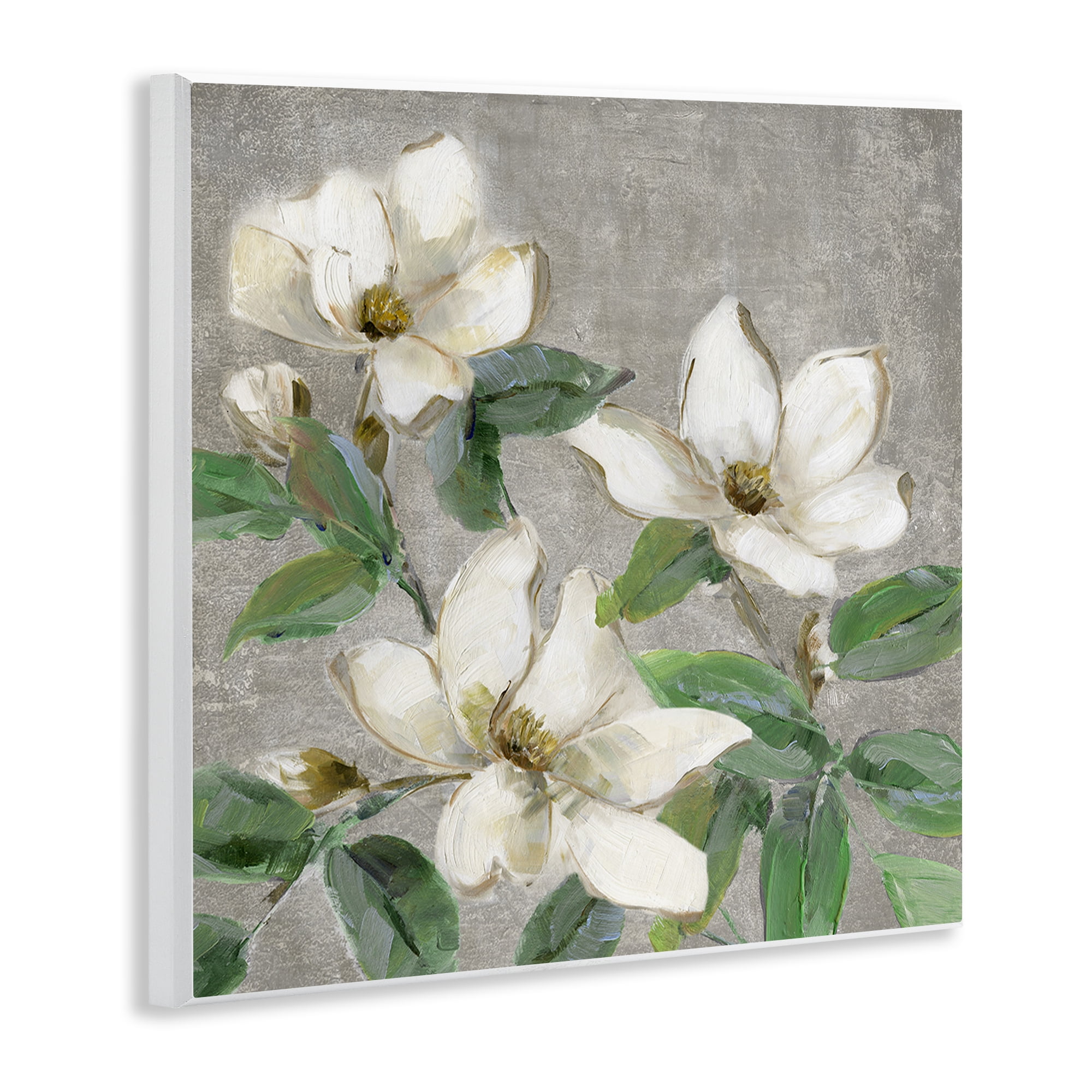 Stupell Industries Ivory Magnolias on Grey Wall Plaque Art, design by Sally Swatland