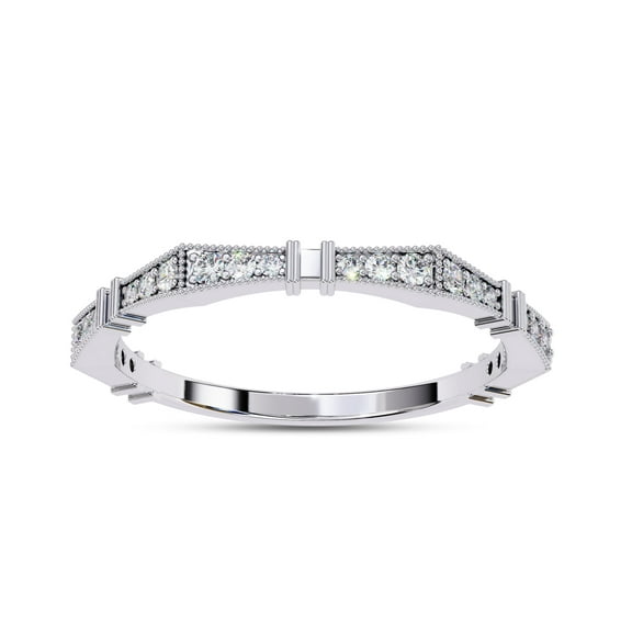 AFFY Milgrain Eternity Wedding Band Ring for Women, 0.16 Carat (ctw) Round Cut Lab Grown Diamond Engagement Ring In 14K White Gold Over Sterling Silver F-G-H, SI Quality Ring Size-4