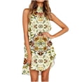 thumbnail image 2 of Viikei Women's Floral Print Tiered Short Sleeve Dress,Women's Summer Print Casual Loose Sleevless Crew Neck Dress Yellow XL, 2 of 5