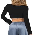 thumbnail image 3 of Women‘s Spring Summer Slim Crop Tops Solid Color Long Sleeve Square Neck T-shirt Basic Tops, 3 of 4