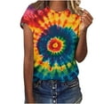 thumbnail image 2 of VBTAPA Tie Dye Shirts for Women Short Sleeve Crewneck Tops Casual Stylish T-shirt Novelty Graphic Tees Big Sales Today Multicolor XL, 2 of 5