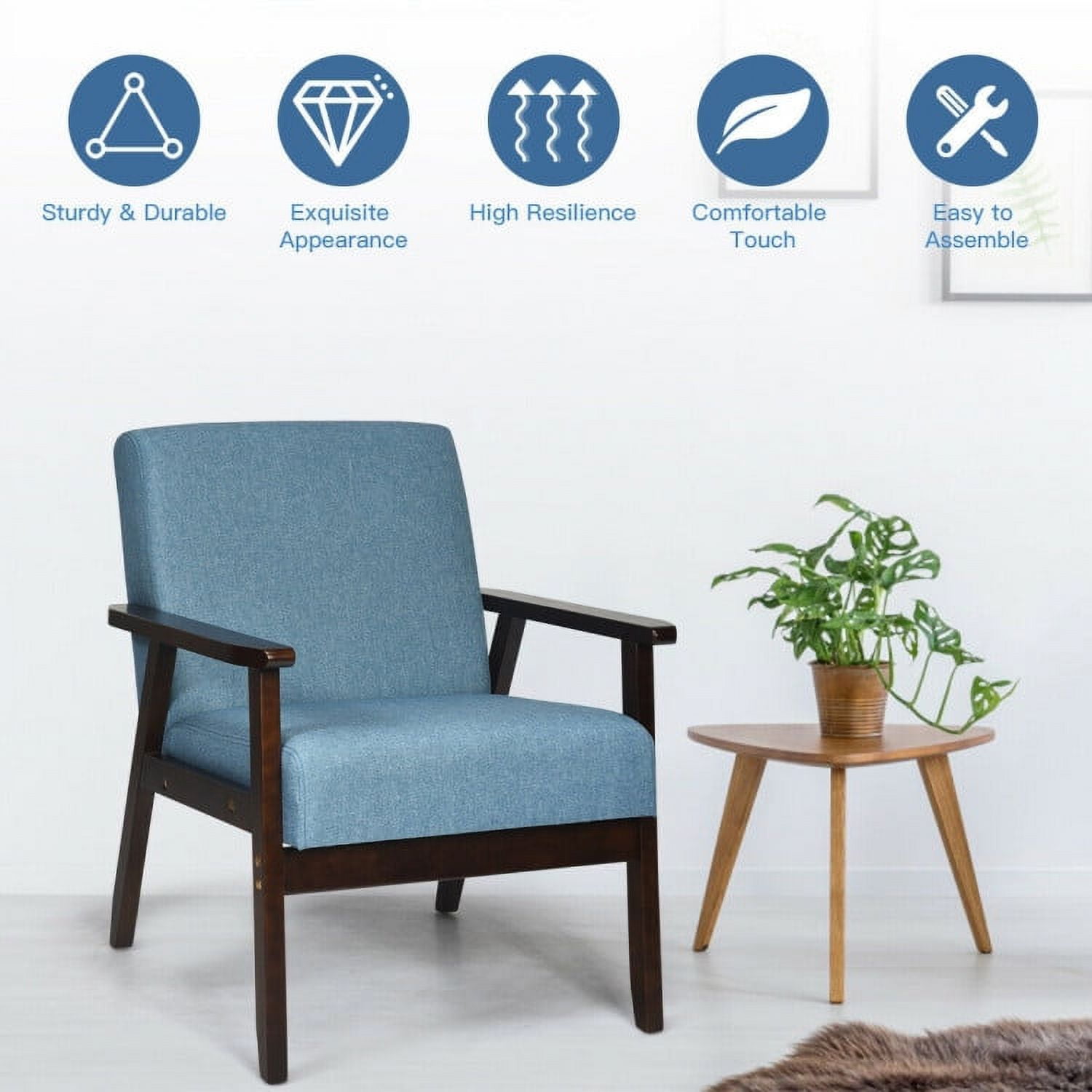 Finihen Mid-Century Modern Accent Chair, Retro Fabric Armchair, Solid Rubber Wood Fabric Accent Armchair, for Living Room, Blue Finihen Mid-Century Modern Accent Chair, Retro Fabric Armchair, Solid Rubber Wood Fabric Accent Armchair, for Living Room, Blue