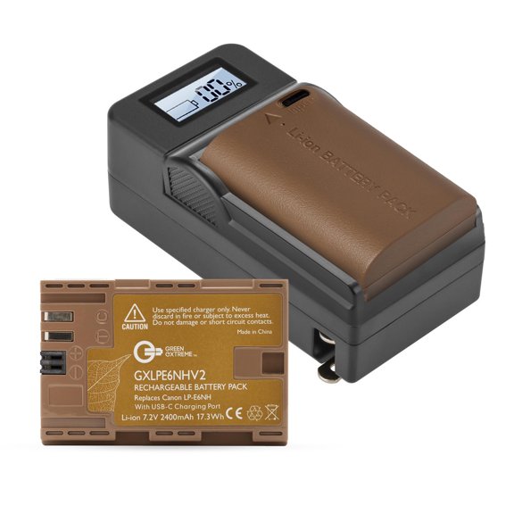 Green Extreme 2 Pack LP-E6NH Battery and Compact Smart Charger Kit (7.2V 2400mAh)