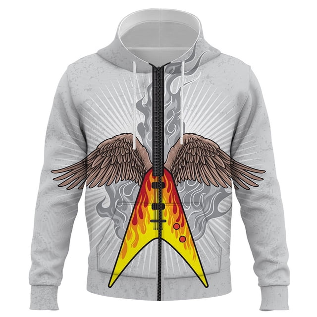 Sudadera con capucha y cremallera para hombre y mujer, con estampado 3D de guitarra, estilo informal, estilo hip hop, unisex