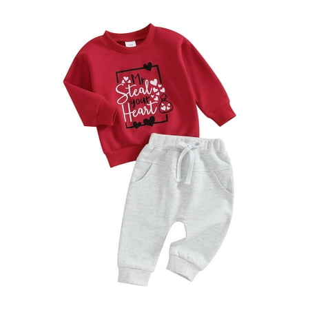 

Mioliknya Boy Valentine s Day Outfits Letter Print Sweatshirt and Elastic Pants